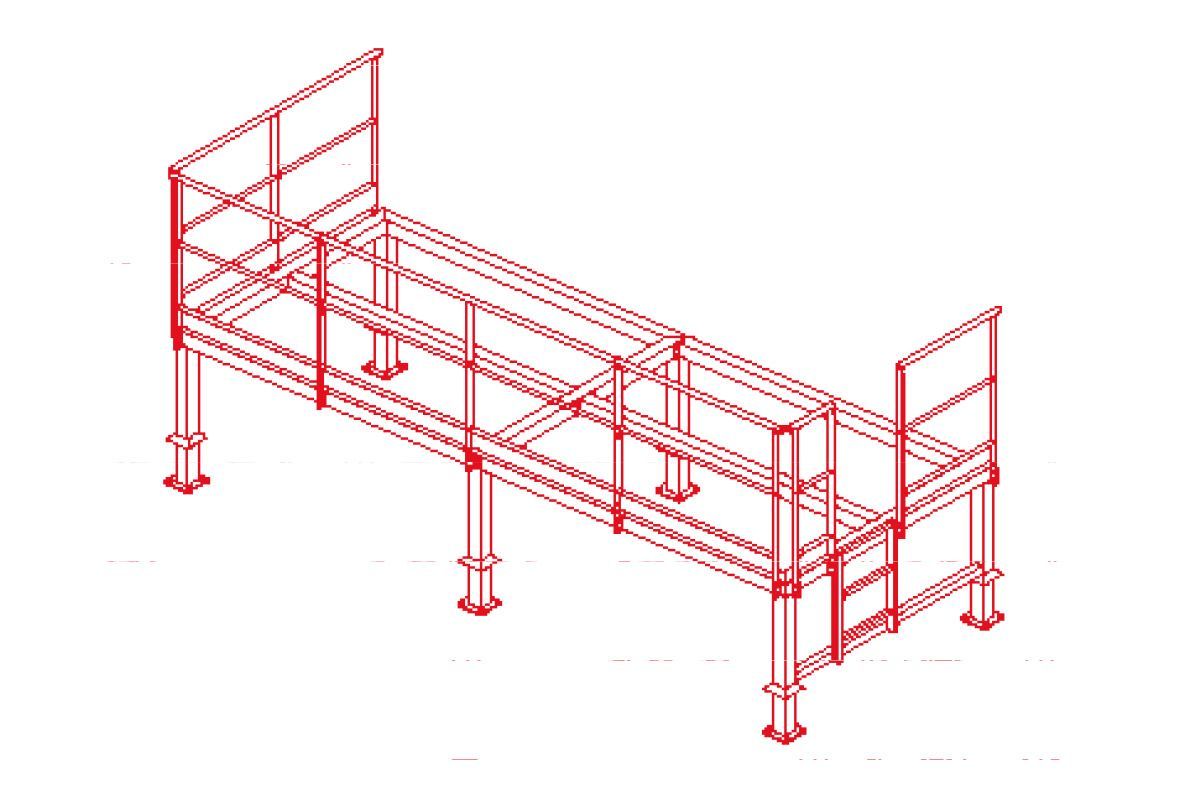 Châssis de supportage sur-mesure avec garde-corps et caillebotis